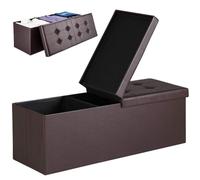 BAKAJI Baúl otomano, contenedor, reposapiés, para Dormitorio, Banco, Taburete, Estructura Plegable, Revestimiento de Piel sintética, Asiento extraíble Acolchado, tamaño 38 x 115 cm (marrón)