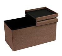 BAKAJI Baúl Puf con Revestimiento de Lino, reposapiés con Estructura de Madera, Asiento Acolchado y cómodo, Multiusos, Ideal para Dormitorio, Entrada, diseño Moderno (marrón)