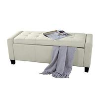 BAKAJI Baúl Puf para Dormitorio, Banco y Taburete con Estructura de Madera, tapizado en Piel ecológica, Asiento abatible Acolchado, tamaño: 110 x 40 x 40 cm (Marfil)