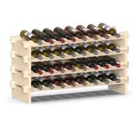 BAKAJI Botellero de madera con 32 compartimentos para botellas de vino, champán, botellero de suelo, bodega esquinero de bar para salón, cocina, bistró, restaurante, 90 x 30 x 54 cm