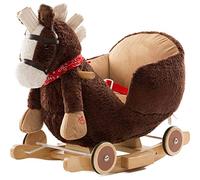 Bakaji Caballo balancín de madera con estructura basculante con ruedas Cavallino Poni 2 en 1 con sillón y divertido timbre para los más pequeños (Dark Brown)