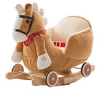 Bakaji Caballo balancín de madera con estructura basculante con ruedas Cavallino Poni 2 en 1 con sillón y divertido timbre para los más pequeños (Light Brown)