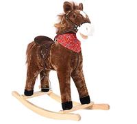 BAKAJI Caballo balancín para niños con Sonidos realistas, Estructura de Madera y Tela de Peluche de Calidad, Juegos para la Infancia (marrón)