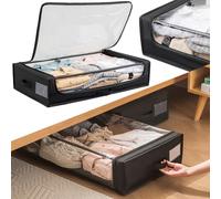 BAKAJI Caja de almacenamiento para debajo de la cama con ruedas, ahorra espacio, organizador de ropa extra grande para cambio de temporada, caja para debajo de la cama Slim con ruedas, cremallera