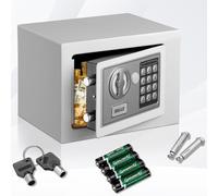 Bakaji Caja fuerte de pared numérica digital, 23 x 17 x 17 cm, caja de seguridad electrónica para armario, casa, hotel, seguro + 4 pilas AA y llaves de emergencia (gris)