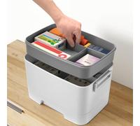 BAKAJI Caja portaobjetos multiusos para medicamentos, organizador médico portátil de primeros auxilios, maletín médico multifunción con compartimentos, contenedor ideal para medicina, artes y