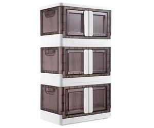 BAKAJI Cajas de almacenamiento con tapa, doble sistema de apertura, contenedores plegables para ahorrar espacio con ruedas, zapatero apilable, armario para ropa, juguetes, libros, 3 x 45 litros (juego