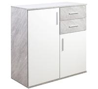BAKAJI Cajonera móvil Armario Armario 2 Puertas 2 estantes Armario Espacioso diseño mínimo Dormitorio salón decoración casa Oficina Resistente Robusto Multiusos (Cemento y Blanco)