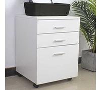 BAKAJI Cajonera móvil de Escritorio con Mueble para Impresora de Madera MDF con 3 cajones y 4 Ruedas giratorias, diseño Moderno, decoración del hogar o Oficina, Dimensiones 46,5 x 45 x 64 cm (Blanco)