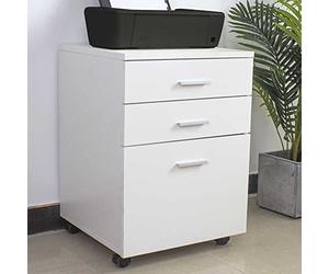 BAKAJI Cajonera móvil de Escritorio con Mueble para Impresora de Madera MDF con 3 cajones y 4 Ruedas giratorias, diseño Moderno, decoración del hogar o Oficina, Dimensiones 46,5 x 45 x 64 cm (Blanco)