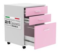 BAKAJI Cajonera móvil para escritorio, mueble para impresora de madera MDF con 3 cajones y 4 ruedas giratorias, diseño moderno, decoración para casa u oficina. Dimensiones: 46,5 x 45 x 64 cm (rosa)