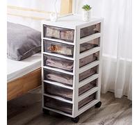 BAKAJI Cajonera para ahorrar espacio con 6 cajones de almacenamiento transparente, carro de polipropileno con 4 ruedas y estructura robusta blanca, organizador multiusos 27 x 34,5 x 65 cm