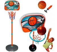 BAKAJI Canasta de Baloncesto de pie de Juguete para niños con Altura Ajustable hasta 160 cm y Base rellenable, Juego Deportivo de Exterior, jardín e Interior, balón e inflador Incluido