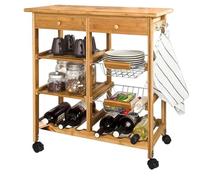 BAKAJI - Carrito de Cocina de Madera de bambú con Estante para Tabla de Cortar y cajones, único
