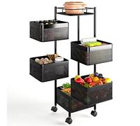 BAKAJI Carrito de Cocina de Metal con 5 estantes con Cesta Que se abren y 4 Ruedas giratorias a 360 Grados, Ahorra Espacio, decoración de la casa o la Cocina. Tamaño 85 x 26 cm. Diseño Moderno