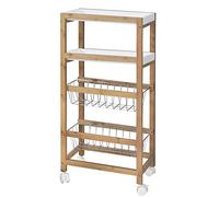 BAKAJI - Carrito de Cocina - Modelo Slim para Ahorrar Espacio - Material Madera de bambú - 2 bandejas extraíbles - 2 cestas de Metal - 4 Ruedas giratorias - Color bambú Natural
