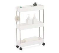 BAKAJI Carrito Delgado Delgado para Ahorrar Espacio en la Cocina, el baño, el despacho con estantes y 4 Ruedas, estantería portaobjetos Multiusos con Ruedas (3 estantes)