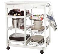 BAKAJI Carro de Cocina de Madera con 2 cajones para Cubiertos y 5 Compartimentos Color Blanco, Metal, Estándar