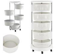 BAKAJI Carro de Cocina frutero con cestas abatibles, Carro portaobjetos Ahorra Espacio con 4 Ruedas giratorias, Estructura de Acero y cestas de plástico, Ideal para Cocina, baño, (5 estantes)