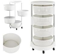 BAKAJI Carro de Cocina frutero con cestas abatibles, Carro portaobjetos Ahorra Espacio con 4 Ruedas giratorias, Estructura de Acero y cestas de plástico, Ideal para Cocina, baño, (4 estantes)