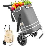 BAKAJI Carro de la compra 3 en 1, plegable, bolsa de 56 litros, carrito de mano para la compra y portaequipajes, carga de 30 kg con mango ergonómico, ruedas y correa, trolley para ahorrar espacio