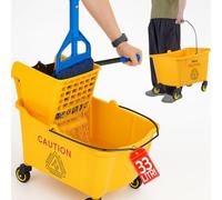 BAKAJI Carro de limpieza profesional con cubo para fregona, carro de limpieza con escurridor y panel de separación, asa y 4 ruedas giratorias de plástico (33 litros)