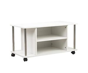 BAKAJI Carro Porta TV Blanco con 4 Ruedas móvil Horizontal bajo para televisores Madera MDF Carro Mesa Mesa Moderna de diseño con estantes de Almacenamiento Funcional