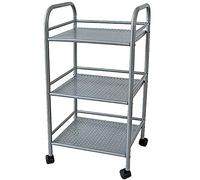 Bakaji - Carro portaobjetos de metal para baño, cocina, peluquería o esteticista, 4 ruedas giratorias, 3 estantes, tamaño 40 x 35 x 75 cm, carrito multifunción 3 niveles (plateado)