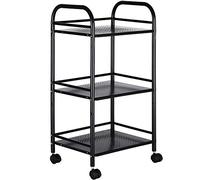 BAKAJI - Carro portaobjetos de Metal para baño, Cocina, peluquería o Esteticista, 4 Ruedas giratorias, 3 estantes, tamaño 40 x 35 x 75 cm, Carrito multifunción 3 Niveles (Negro)
