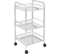 Bakaji - Carro portaobjetos - Fabricado en acero cromado - Ideal para el baño, la cocina, para uso en peluquerías o centros de belleza - 4 ruedas giratorias - 3 estantes - Medidas 40 x 35 x 75cm
