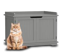BAKAJI Casa para Gatos Elevado con Entrada Lateral Redonda, Armario Multiusos para Mascotas con 2 Puertas Cierre magnético, caseta Color Gris, 72 x 51 x 52 cm