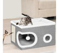 BAKAJI Caseta para Gatos con Entrada Redonda y Borde de Lana, caseta Refugio para Animales domésticos, rascador de poliéster cálido y Acolchado, cucha Graffiatoio Base Antideslizante 58 x 42 x 33 cm