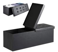 BAKAJI Cassapanca Pouf Contenitore Pieghevole Panca Sgabello Poggiapiedi Pelle Baúl de Piel con Forma de puf, Caja Plegable, Banco, Taburete y reposapiés, sintética, Negro, Standard