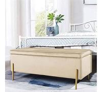 BAKAJI Cassapanca Pouf Contenitore Poggiapiedi Camera da Letto Panca Sgabello Struttura in Legno Rivestimento in Tessuto Velluto Seduta Apribile Imbottita Pidini Dorati (Beige), 105 X 44 X 44 cm