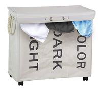 Bakaji Cesta de ropa sucia de 3 compartimentos, cesta para la colada, 3 espacios, de tela Oxford plegable, con ruedas y asas, tamaño 63 x 35 x 57 cm