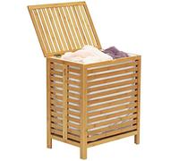 BAKAJI Cesta para ropa sucia casa de madera de bambú y tela para ahorrar espacio con tapa y saco extraíble capacidad 100 l Tamaño 50 x 35 x 60 cm