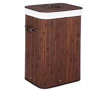 BAKAJI Cesto para la colada de madera de bambú y tela, plegable, ahorra espacio, con tapa y asas, capacidad de 70 l, tamaño 40 x 30 x 60 cm (marrón)