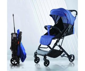 BAKAJI Cochecito Easy Ultra ligero con cierre fácil. Carga máxima de 15 kg. Respaldo reclinable con cinturón de seguridad de 5 puntos, plegable con una mano, ahorra espacio (azul)
