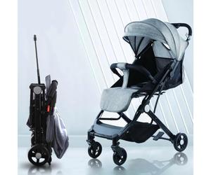 BAKAJI Cochecito Easy Ultra ligero con cierre fácil. Carga máxima de 15 kg. Respaldo reclinable con cinturón de seguridad de 5 puntos, plegable con una mano, ahorra espacio (gris)