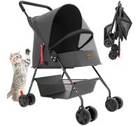 BAKAJI Cochecito para mascotas, carga máxima de 15 kg, cochecito plegable y que ahorra espacio para perros y gatos, con cesta de almacenamiento y ruedas bloqueables, protección anti-UV (negro)