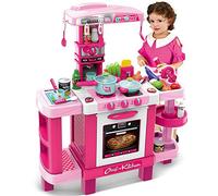 BAKAJI Cocina de Juguete para niños con hornillo Que Funciona con Luces y Sonidos, Horno y 34 Accesorios de Juego, tamaño 87 x 78 x 29 cm (Rosa)