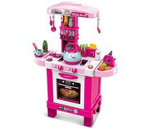 BAKAJI- Cocina Juguete Niños Luces Sonidos y Hervidor de Agua 29 Accesorios Rosa, Color, 87 x 64 x 29 cm (RinTalen)