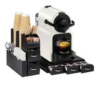 BAKAJI Coffee Station con recipiente para cápsulas y cajón para debajo de la cafetera de plástico negro, multicompartimento, soporte para dosis de esquina, organizador de bar, para cápsulas y