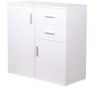 BAKAJI Cómoda Armario 80 x 82 x 35 cm con 2 Cajones y 2 Puertas Organizador de Oficina Sideboard Cajonera Multiusos Mueble Auxiliar con Mango Blanco