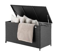 BAKAJI Cómoda de almacenamiento de jardín de poliratán, 420 litros, de exterior impermeable y resistente a los rayos UV, baúl XXL con ruedas de transporte y asa, 121 x 55 x 60 cm