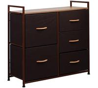 BAKAJI Cómoda de Tela con 5 cajones, Estructura de Metal y Parte Superior de MDF, Mueble versátil y Espacioso, Ideal para Entrada, Dormitorio, salón, 77,5 x 83 x 29 cm (marrón)