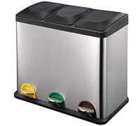 BAKAJI Cubo de Basura de Reciclaje de Acero Inoxidable y plástico con Compartimentos, contenedor de Basura extraíble con Apertura a Pedal, para casa, Cocina y Exterior, 3 x 18 l (54 litros)