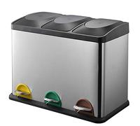 BAKAJI Cubo de basura recolectada diferenciada de acero inoxidable y plástico con compartimentos contenedor contenedor cubo basura extraíble con apertura de pedal para casa cocina y exterior (45