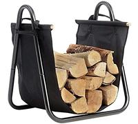 Bakaji Cuna leña, soporte de metal con cesta para leña, de tejido Oxford, para interior, leña, casa, para chimenea, estufa, diseño moderno, color negro, tamaño 40 x 45 x 32 cm (Design 2)