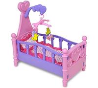 Bakaji Cuna para muñecas, Cuna para muñecas con móvil Giratorio, sábanas y cojín de Tela, Color Blanco y Rosa, Estructura de plástico, Juguete para niños, tamaño 49 x 49 x 28 cm